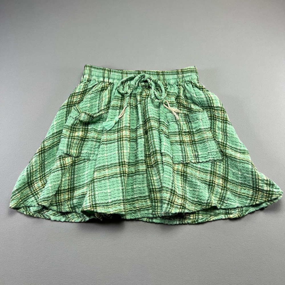 Urban Outfitters Mini Skirt Womens S Green Plaid Drawstring Waist Patch Pocket